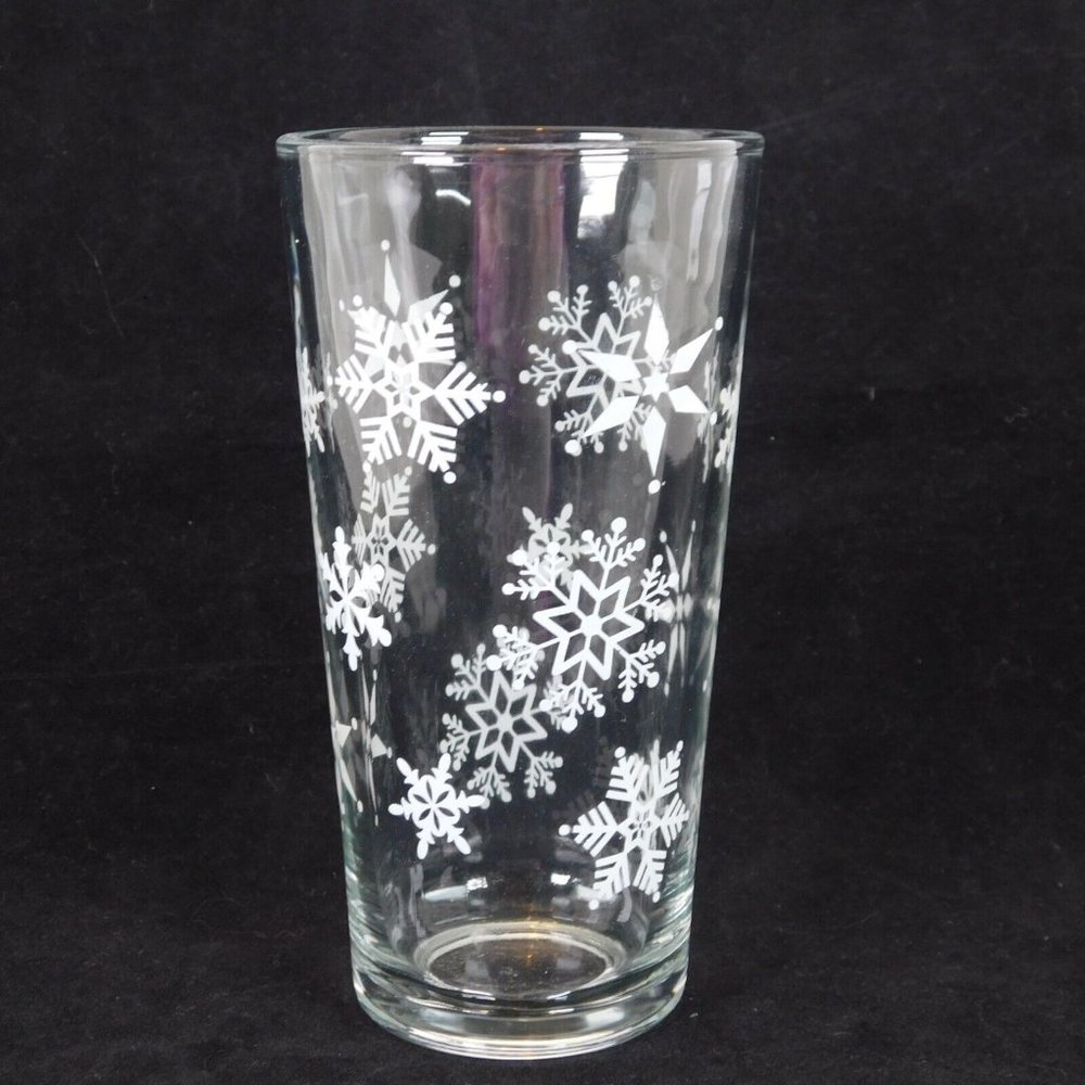 Lot of 2 KIG Indonesia 16 oz Glass Tumbler White Snowflake Pattern Vintage - Picture 5 of 11